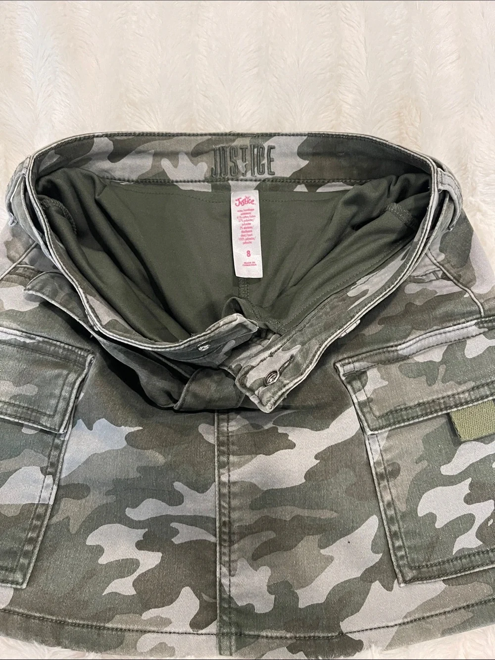 Justice Girls Camo Cargo Mini Skirt - Olive Green